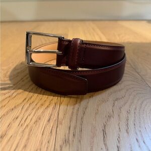Meermin Men's Leather Belt in Burgundy with Silver Buckle